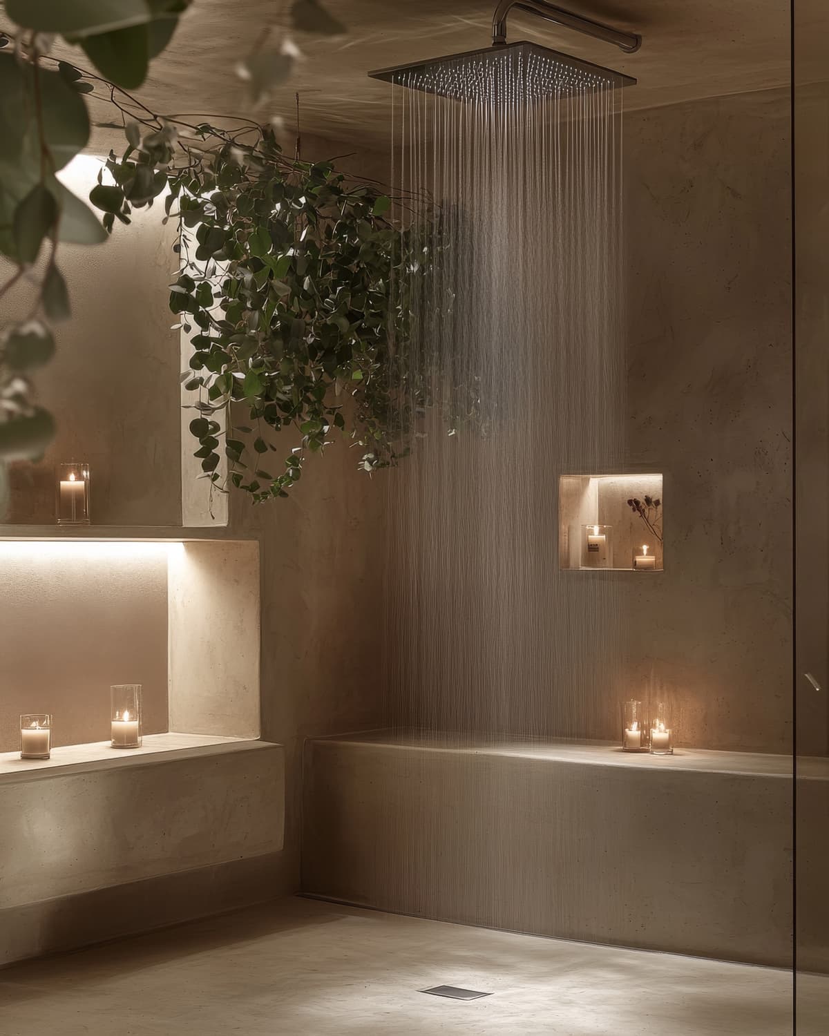 Luxury spa bathroom with seamless microcement