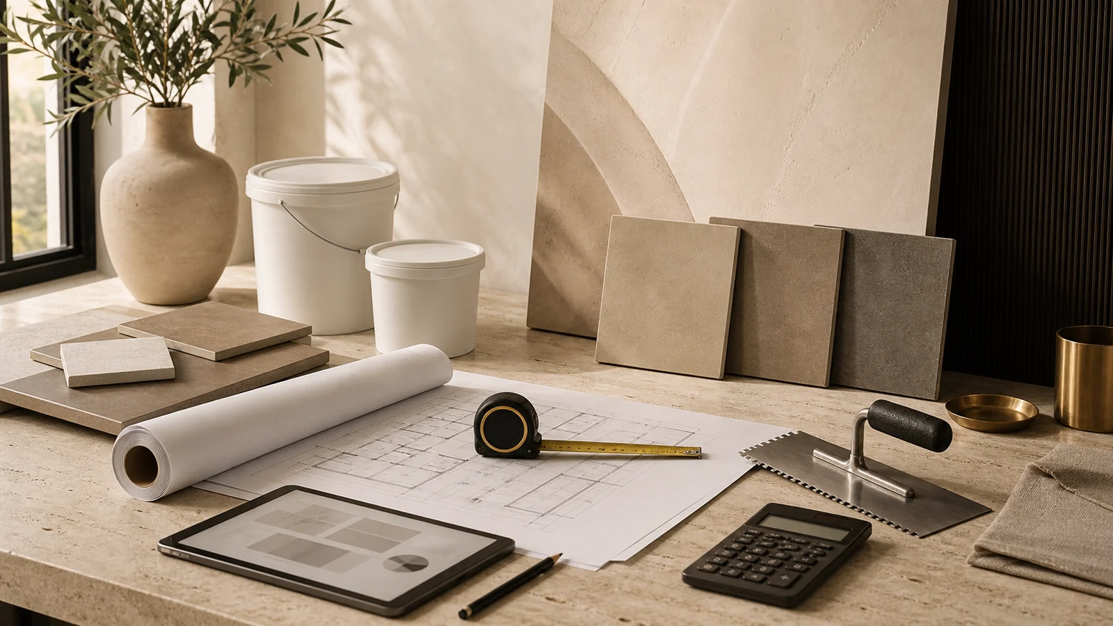 Planning a microcement project with technical data sheets and samples