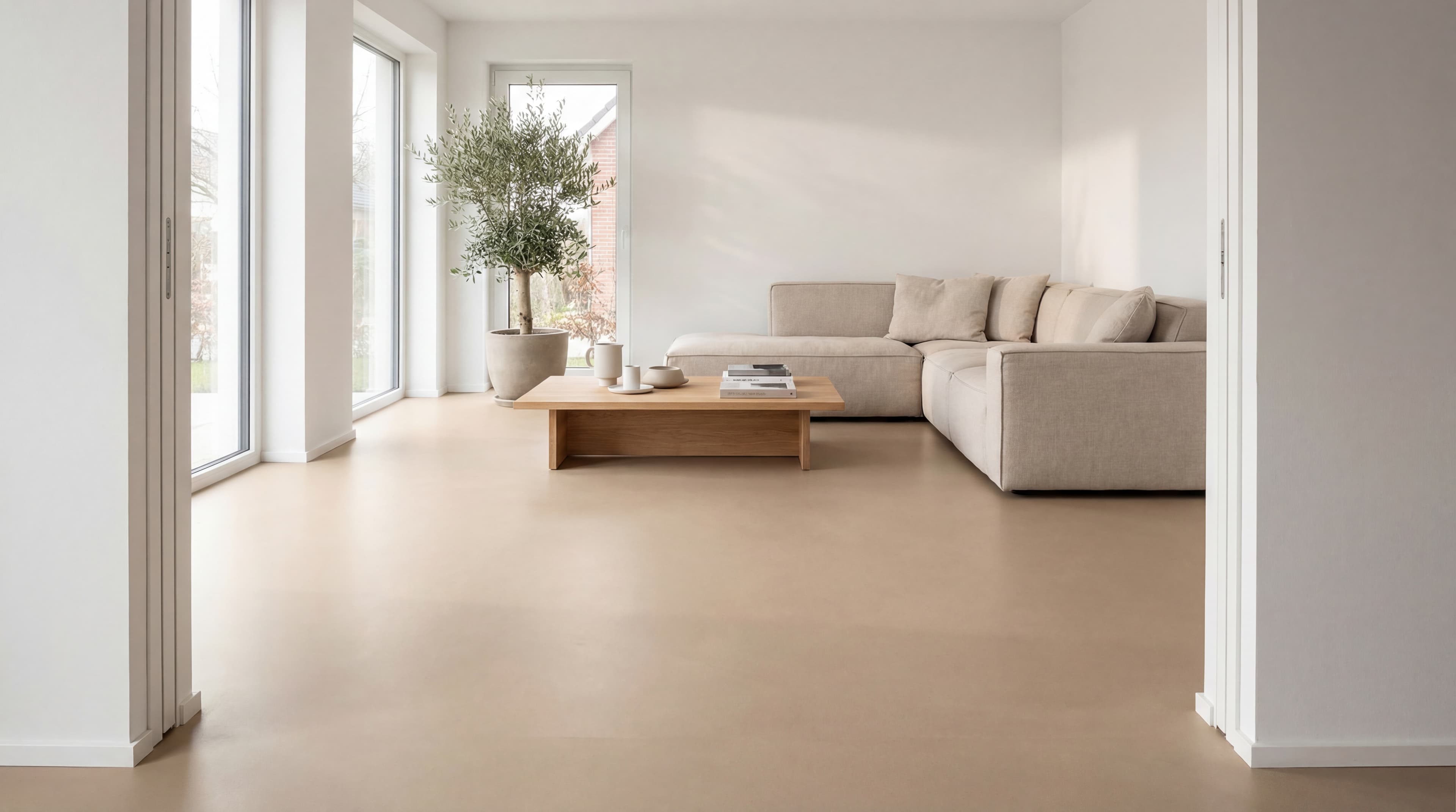 Seamless microcement floor in a modern living space