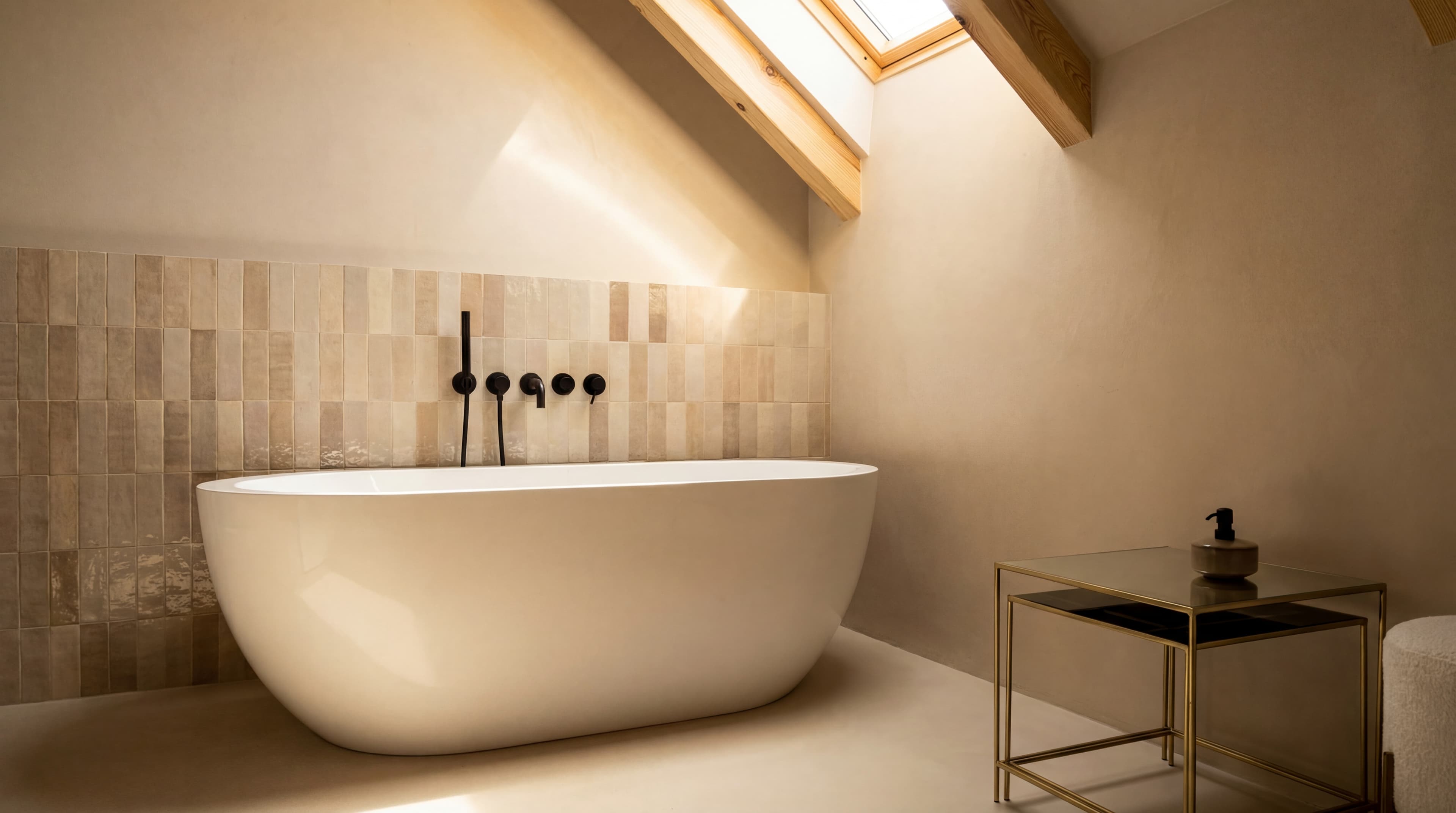 Luxury Soaking Tub — Oversized tub in seamless microcement