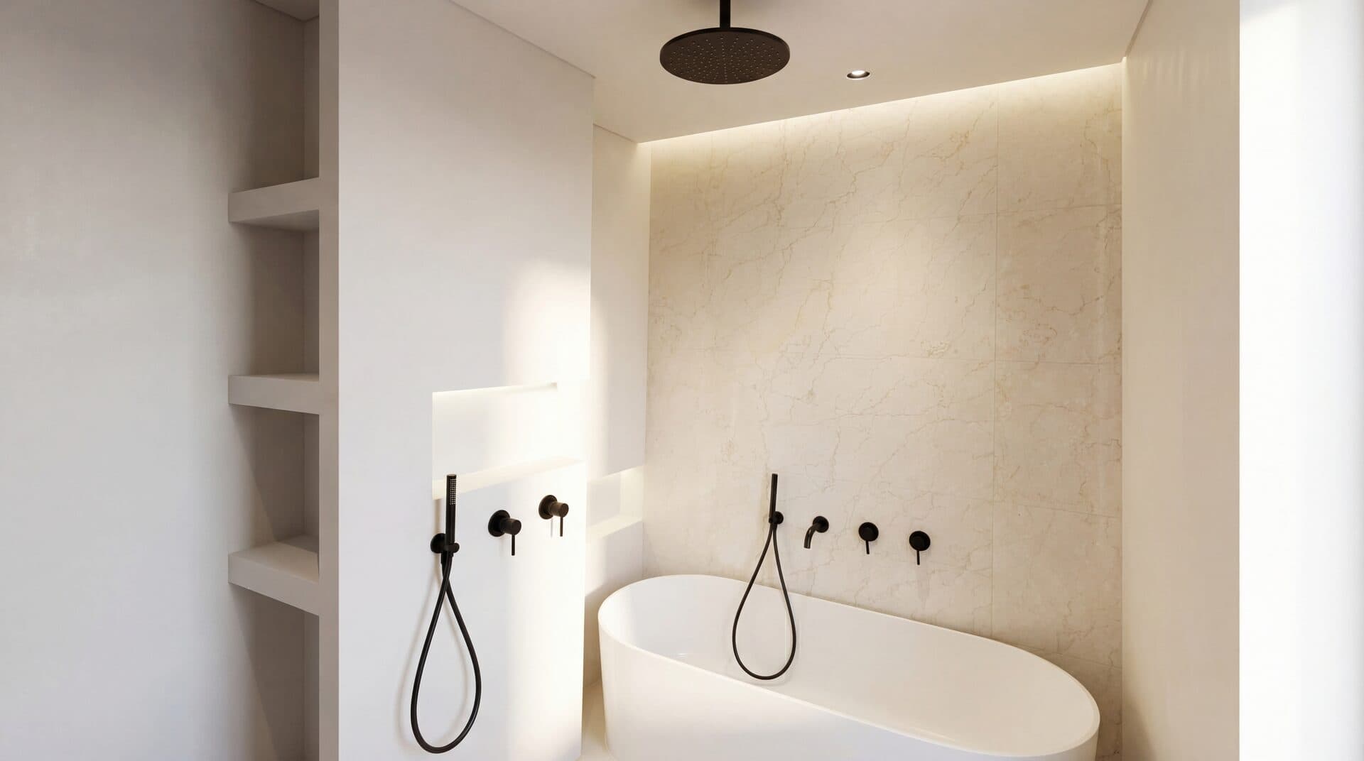 Spa Wetroom — Freestanding tub and open rain shower