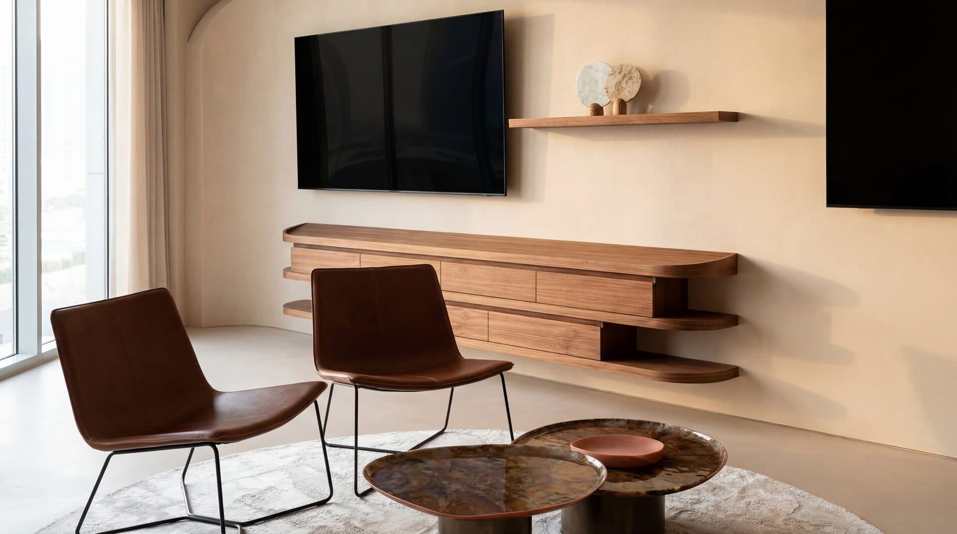Floating Console — TV unit with leather armchairs