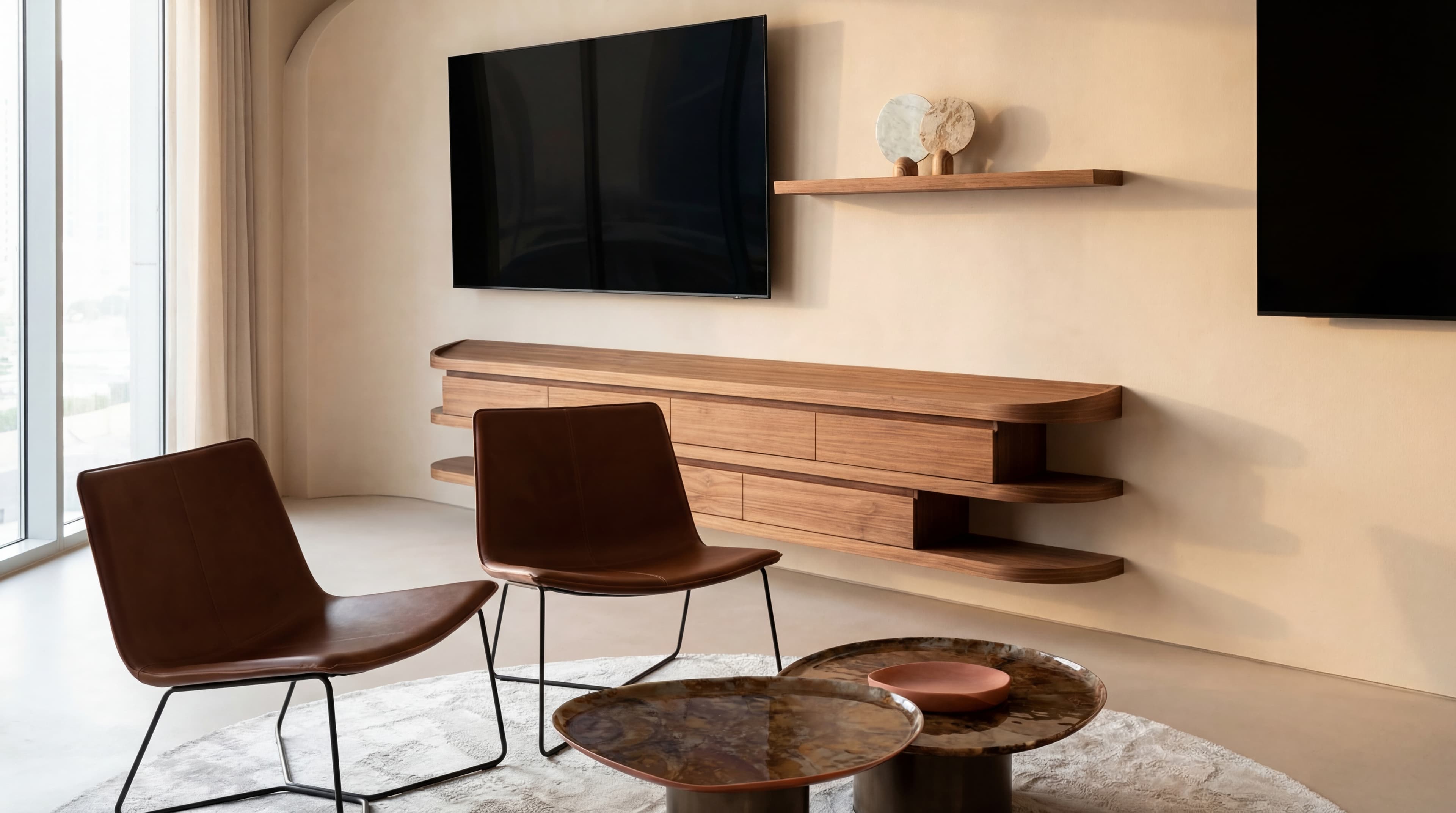 Floating Console — TV unit with leather armchairs