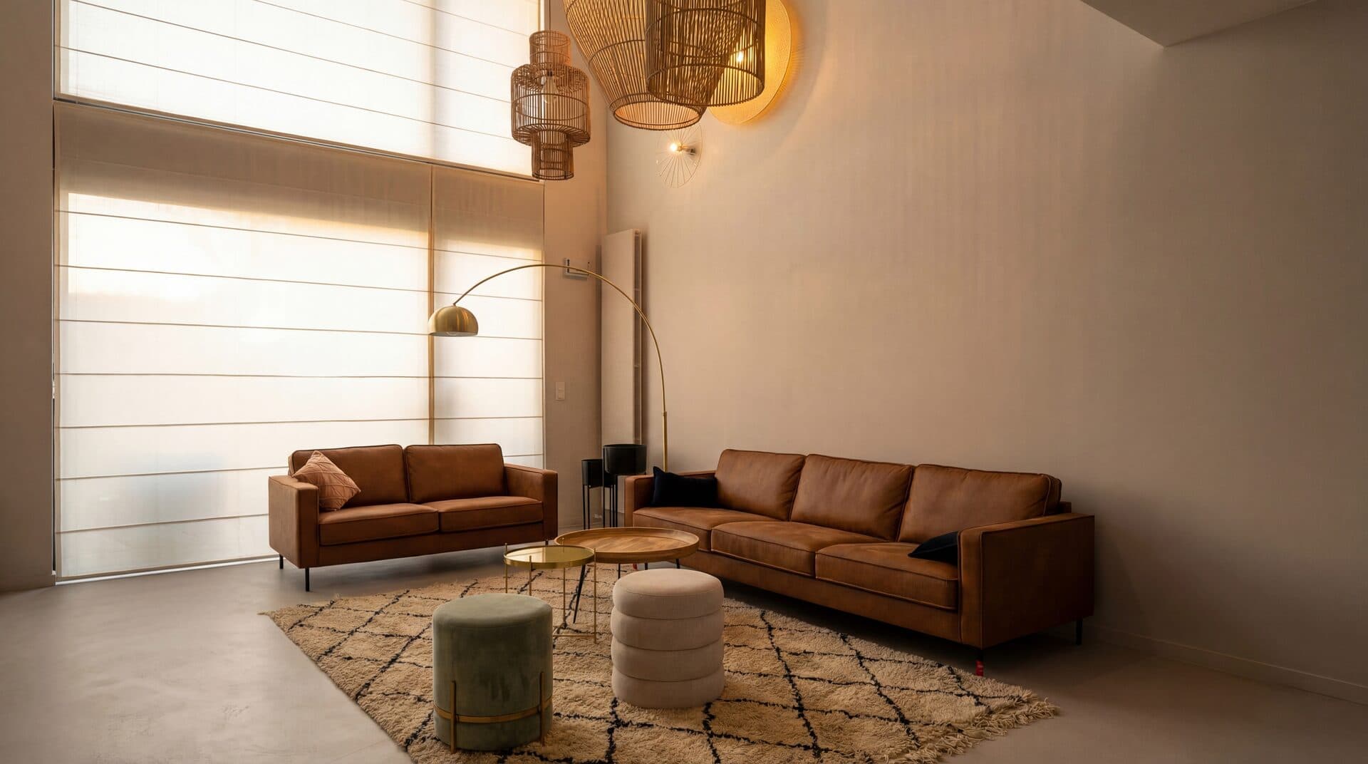Staircase View — Glass balustrade with Berber rug below