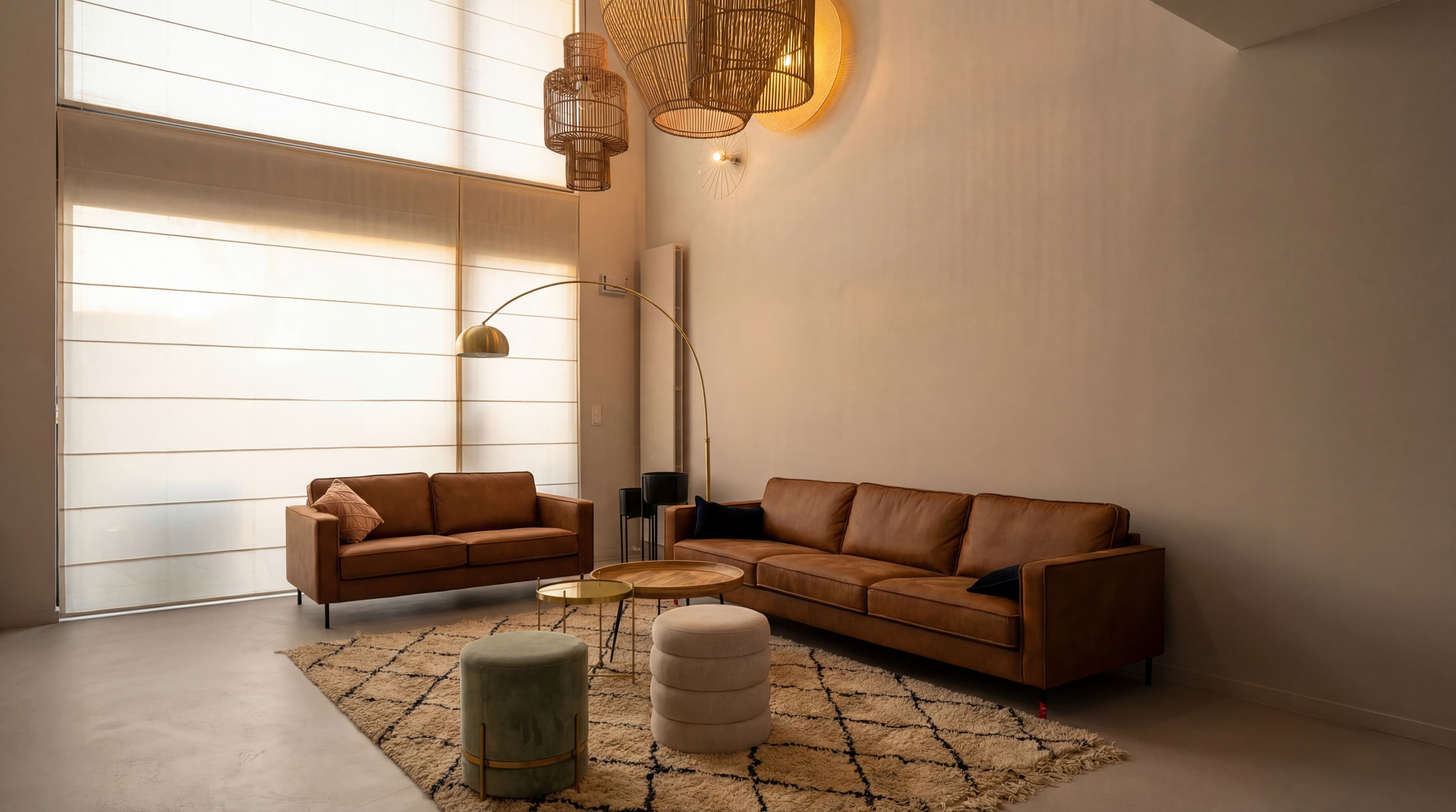 Staircase View — Glass balustrade with Berber rug below