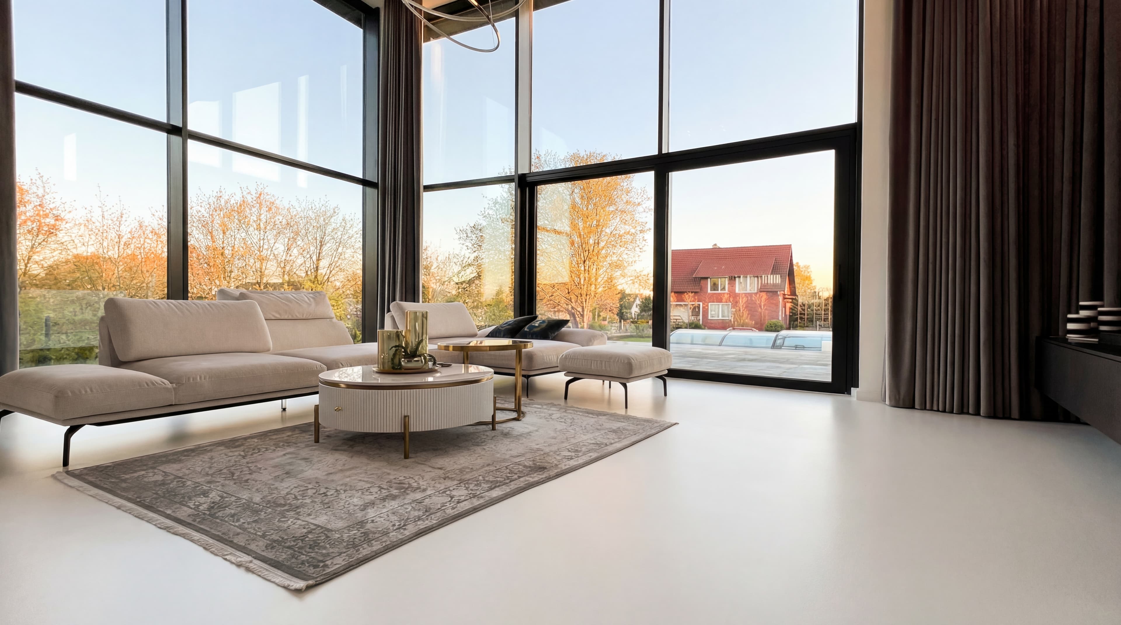 Penthouse Living — Woman portrait with microcement floors
