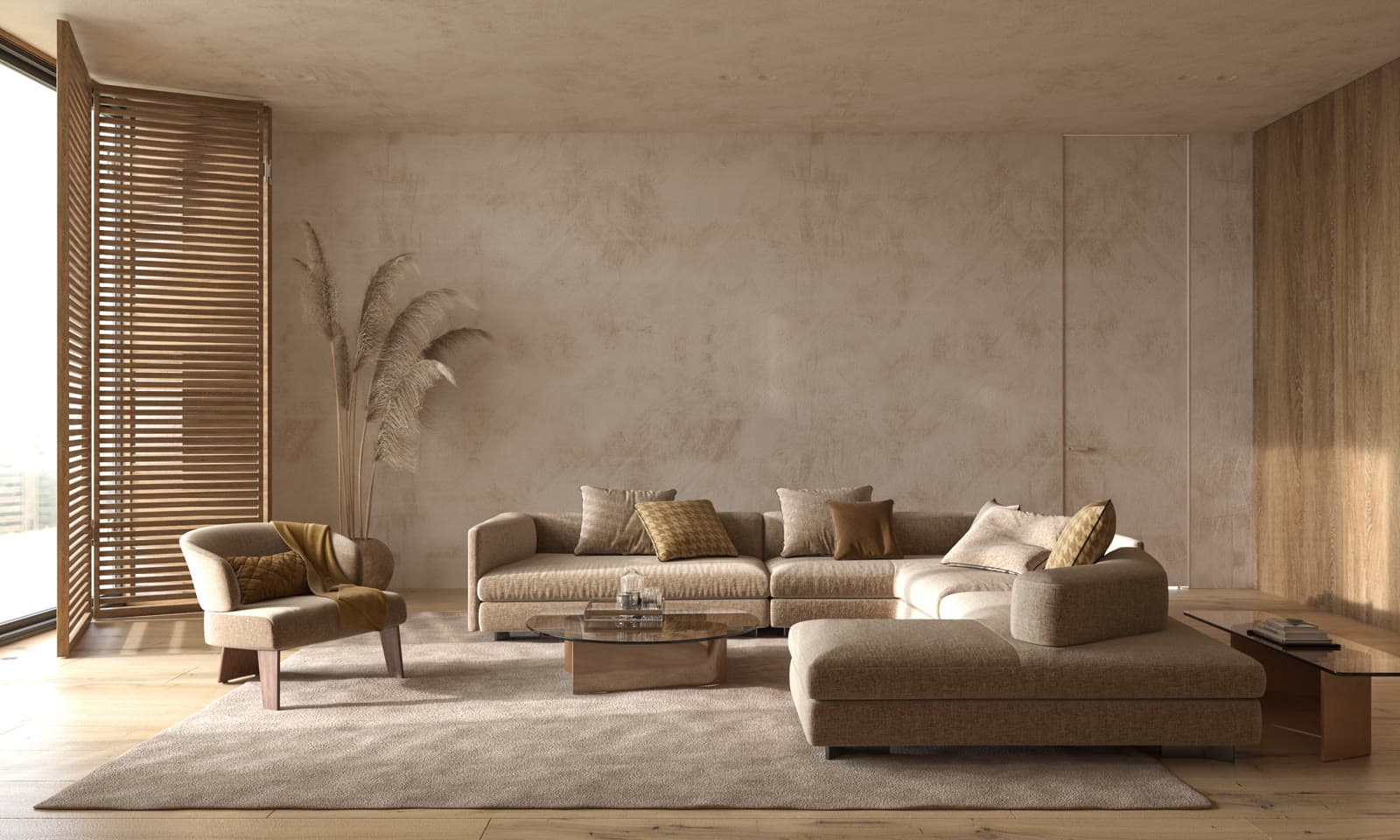 Modern living room with microcement floor
