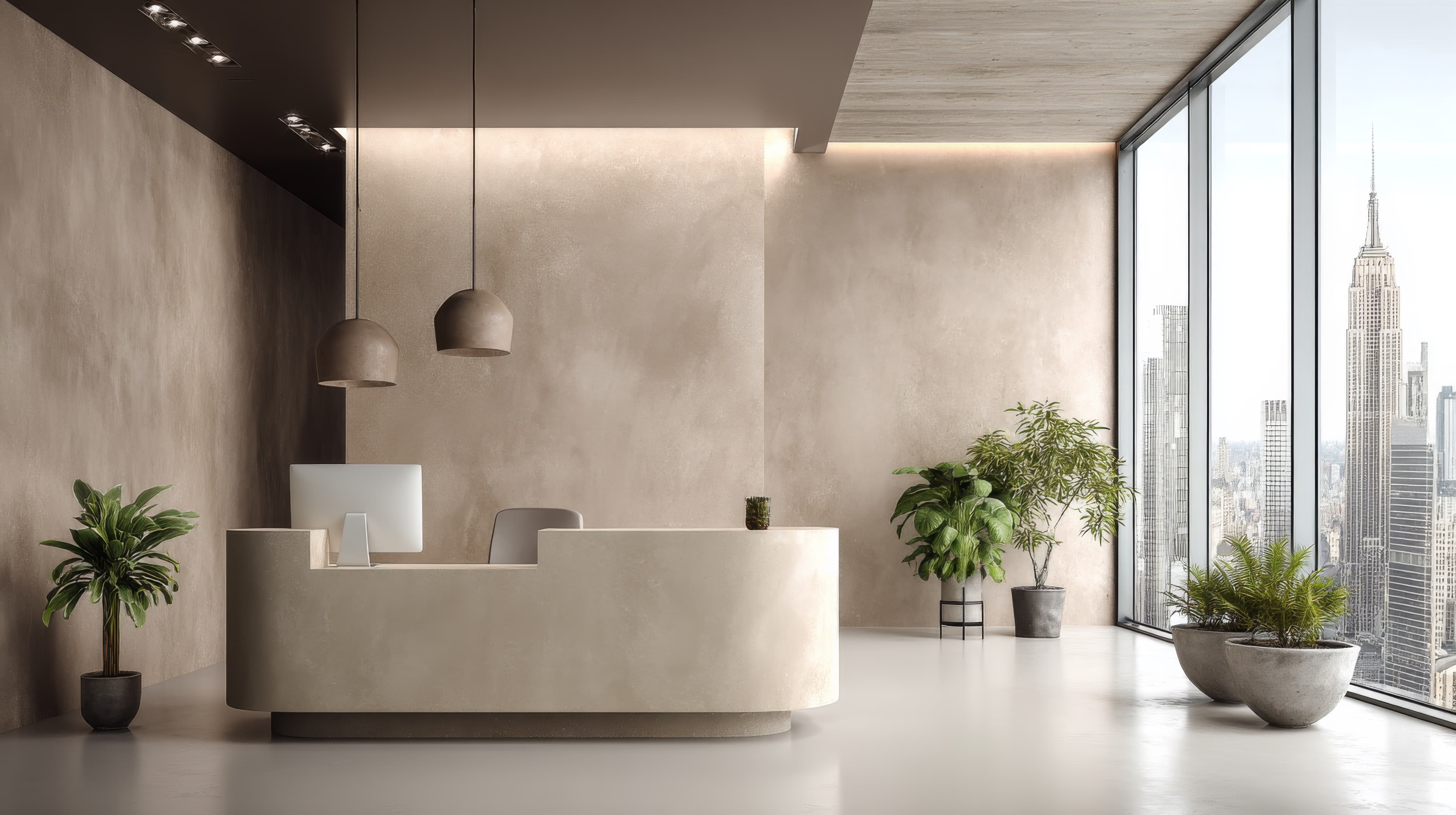 Office reception with microcement walls