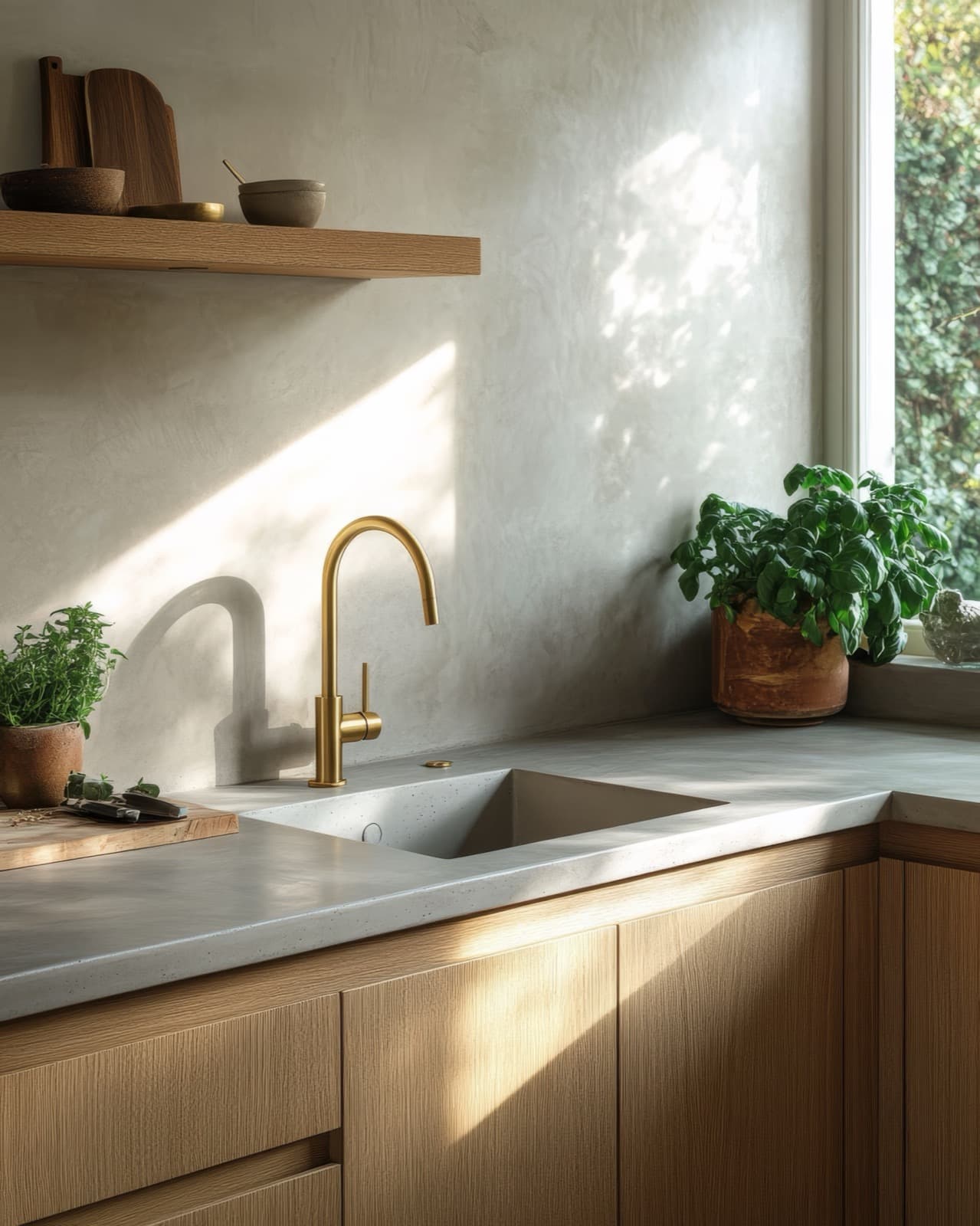 Modern kitchen microcement floor Los Angeles