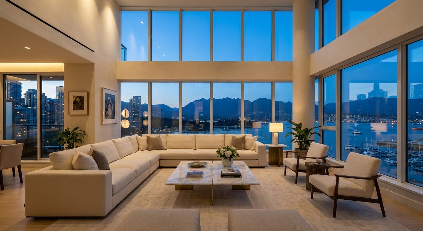 Seamless microcement walls in luxury living room
