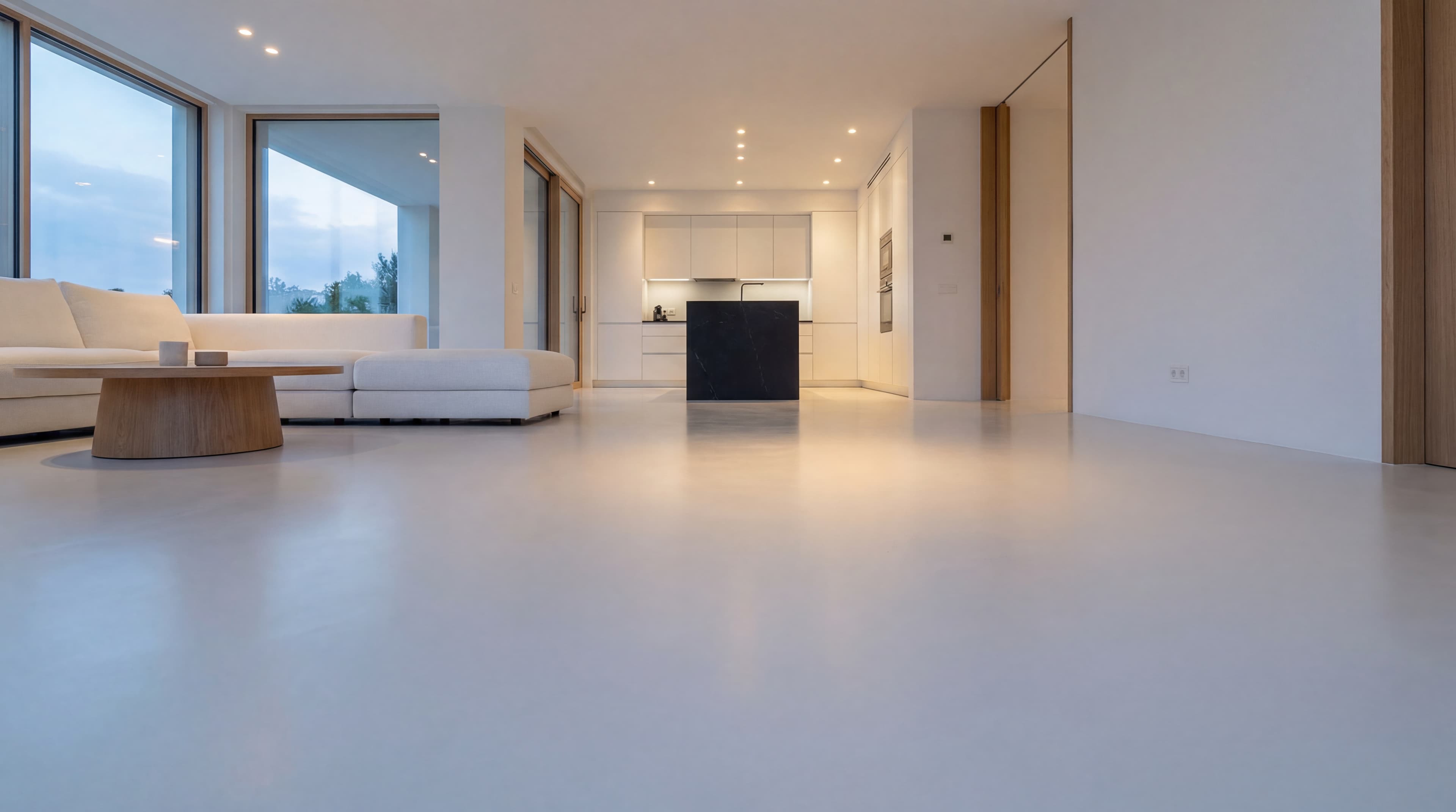 Microcement Floor: Open-Plan Living & Kitchen