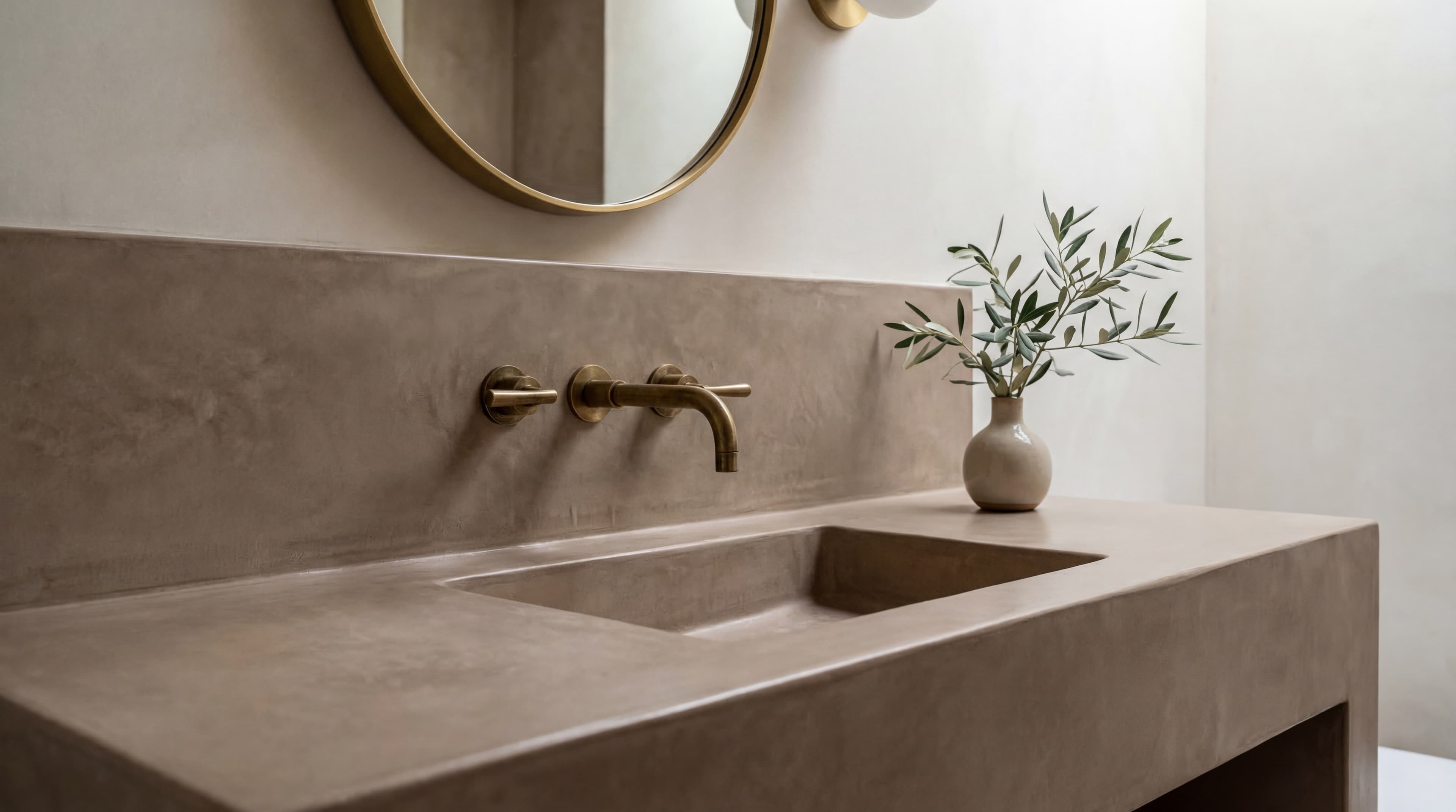 Microcement integrated vanity sink