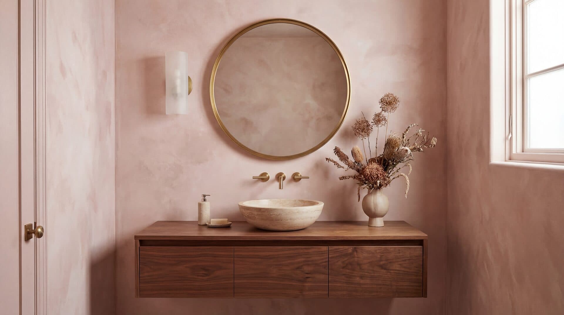 Limewash: Rosa Antico Powder Room