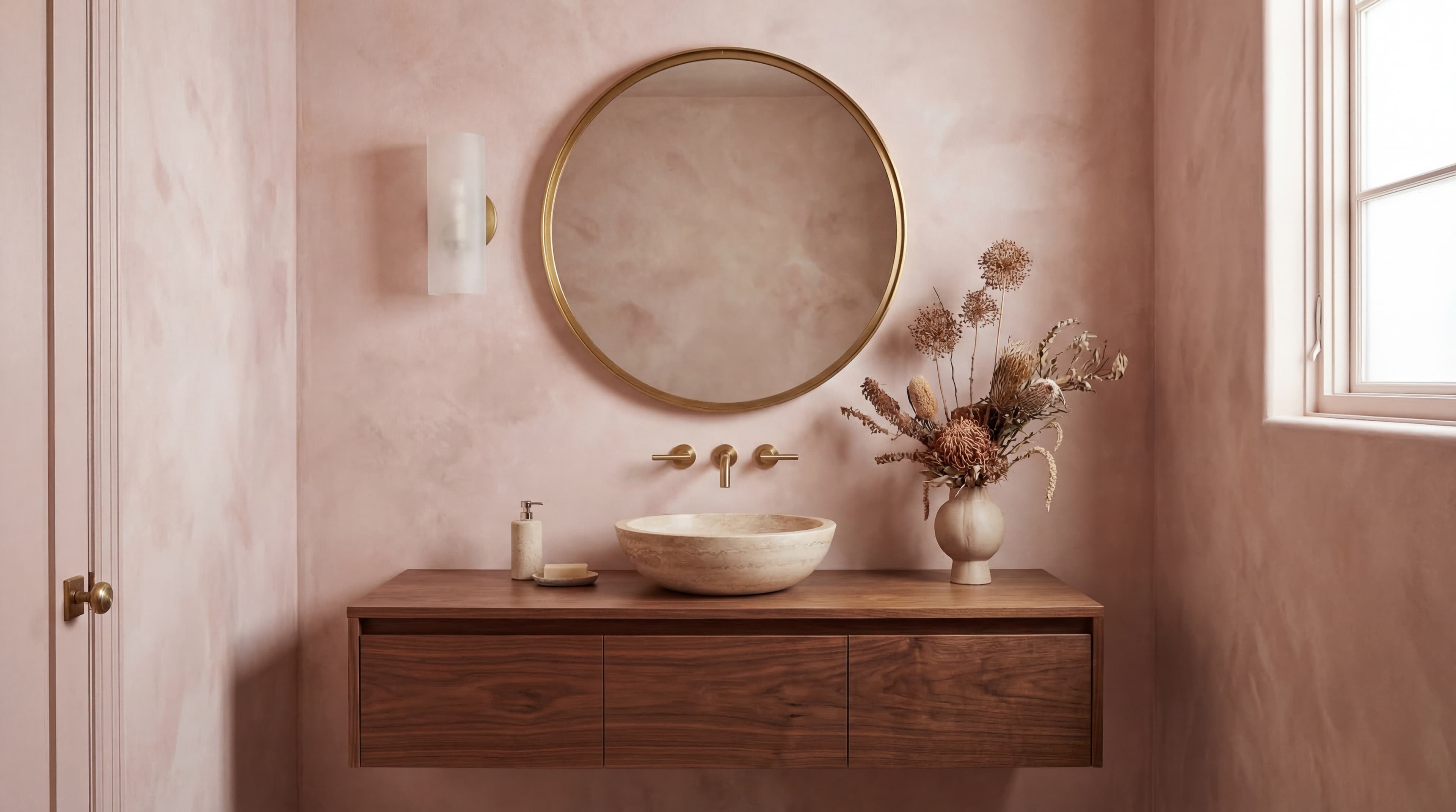 Limewash: Rosa Antico Powder Room