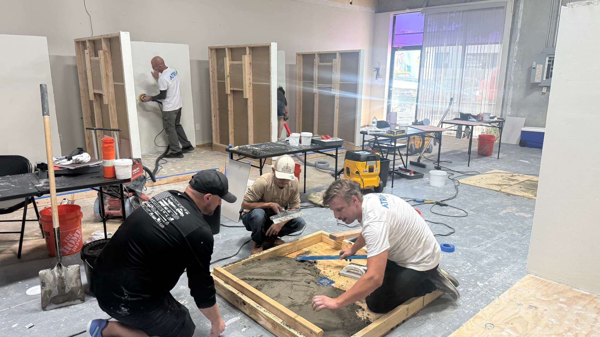 Building the mud bed as a team.