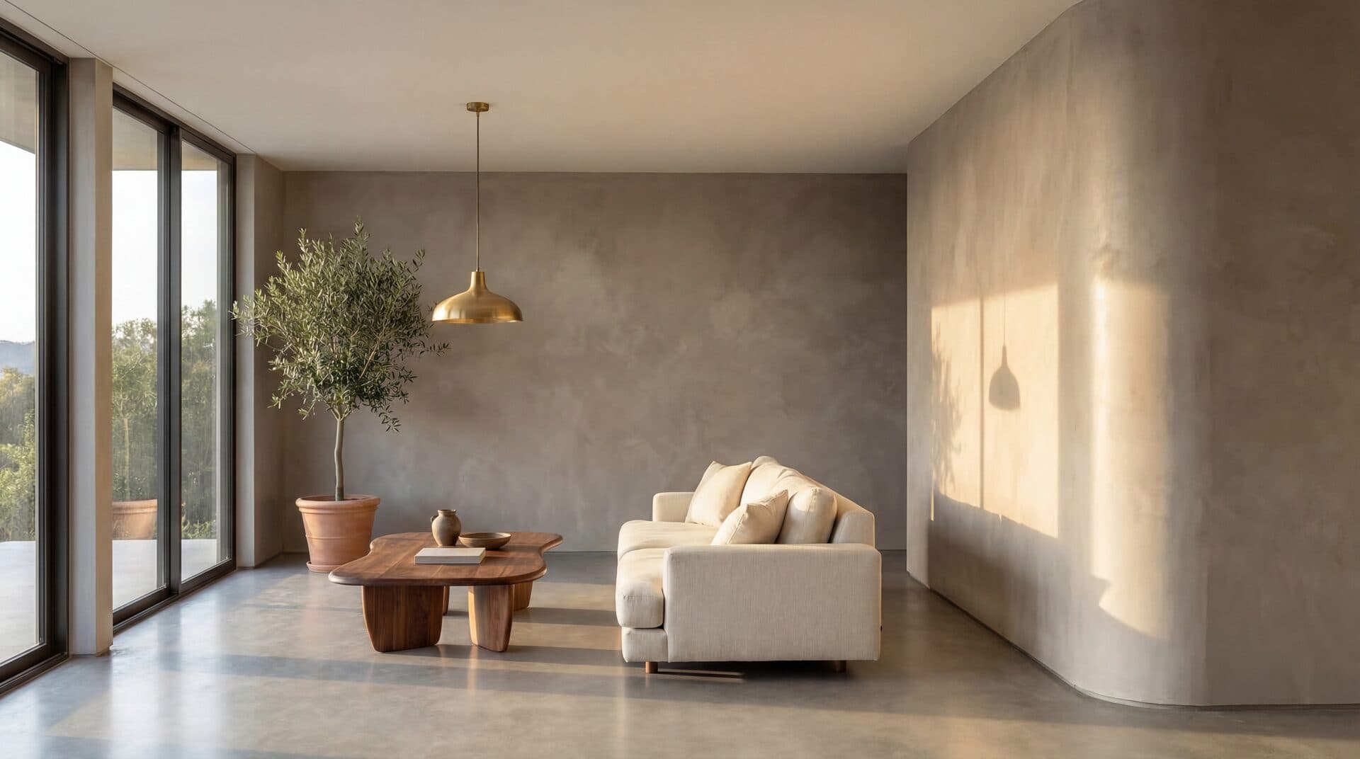 Seamless microcement wall in a contemporary interior